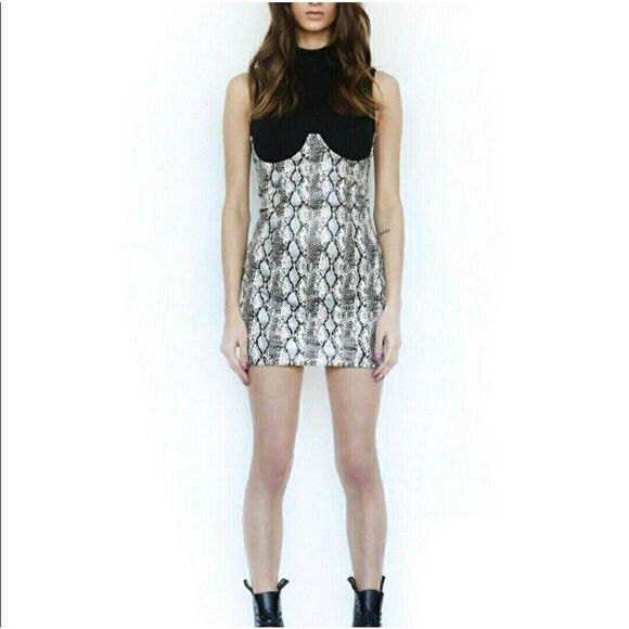 I. AM. GIA Dress Black White Snakeskin Corset Bodice Mini Dress Size Large - Picture 4 of 16